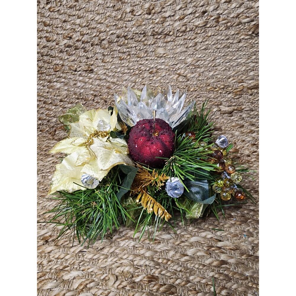 Hydrangea Holiday Centerpiece Magnolia Leaves Apples Grapes Candle Holder Table